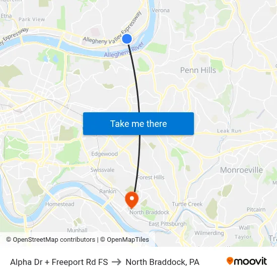 Alpha Dr + Freeport Rd FS to North Braddock, PA map
