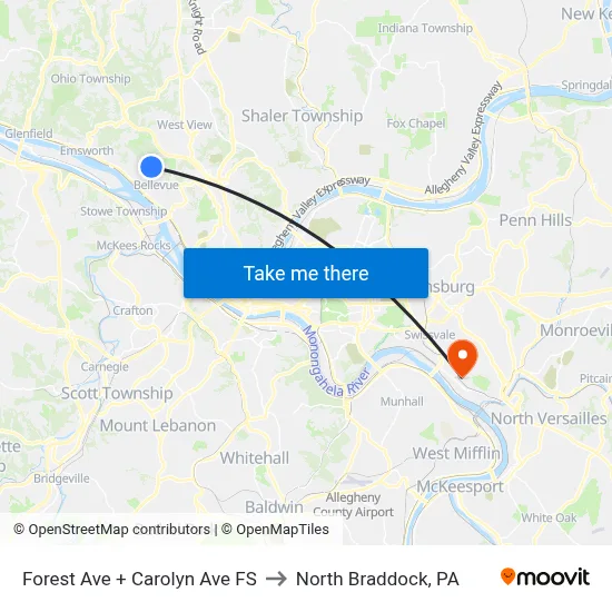 Forest Ave + Carolyn Ave FS to North Braddock, PA map