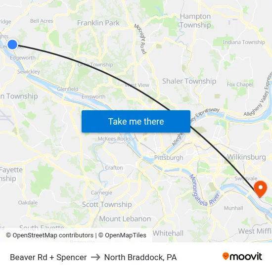 Beaver Rd + Spencer to North Braddock, PA map