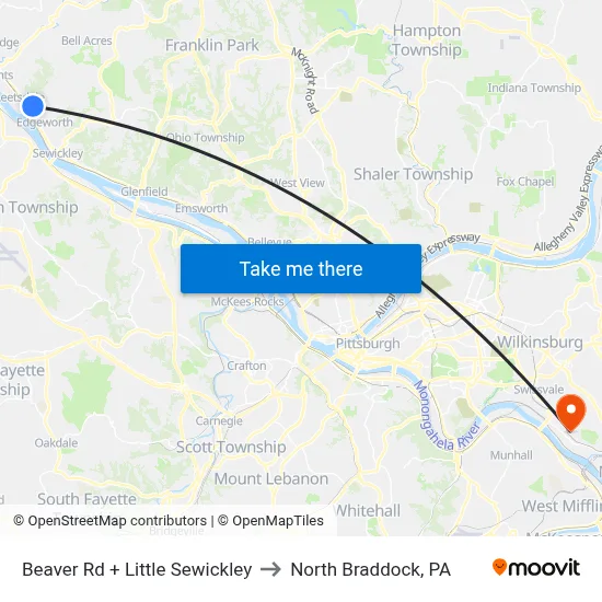 Beaver Rd + Little Sewickley to North Braddock, PA map