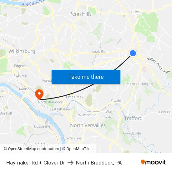Haymaker Rd + Clover Dr to North Braddock, PA map