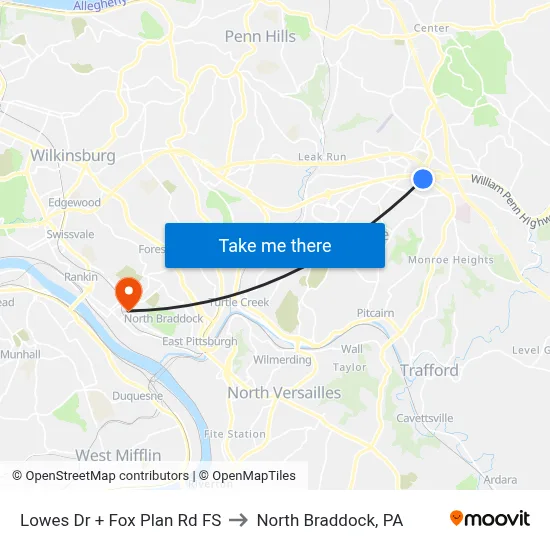 Lowes Dr + Fox Plan Rd FS to North Braddock, PA map
