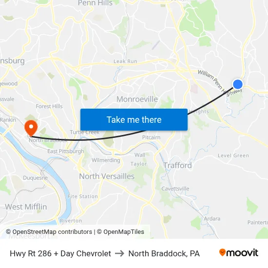 Hwy Rt 286 + Day Chevrolet to North Braddock, PA map