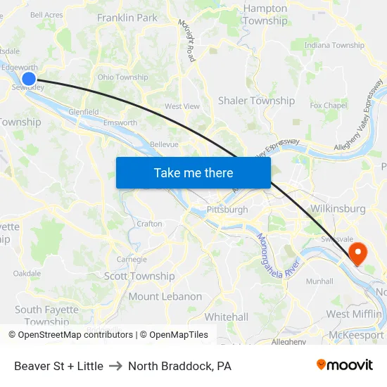 Beaver St + Little to North Braddock, PA map