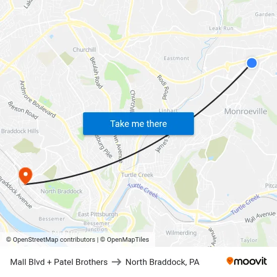 Mall Blvd + Patel Brothers to North Braddock, PA map