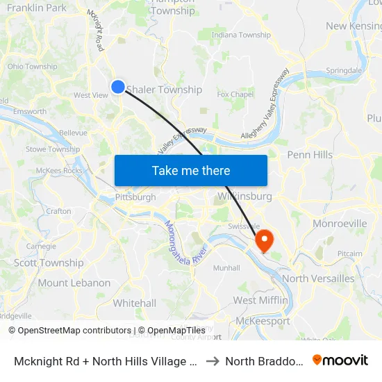 Mcknight Rd + North Hills Village (North Ent) to North Braddock, PA map