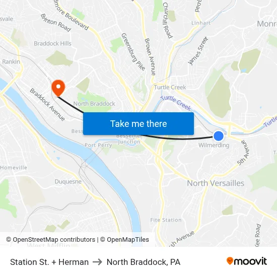 Station St. + Herman to North Braddock, PA map