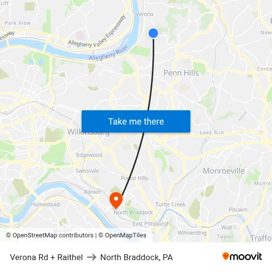 Verona Rd + Raithel to North Braddock, PA map