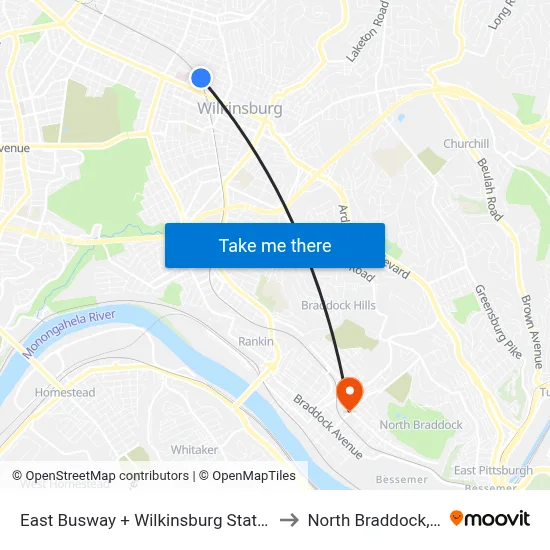 East Busway + Wilkinsburg Station C to North Braddock, PA map