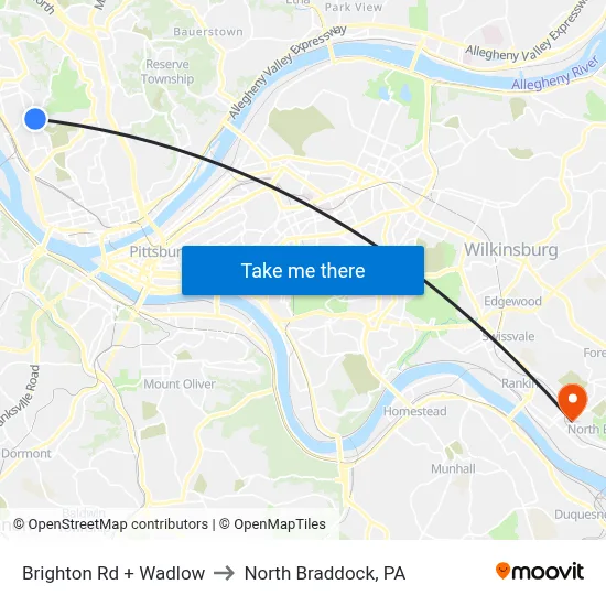 Brighton Rd + Wadlow to North Braddock, PA map