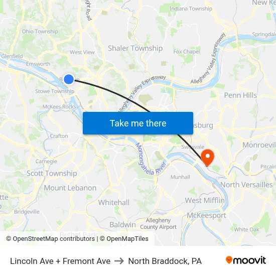 Lincoln Ave + Fremont Ave to North Braddock, PA map