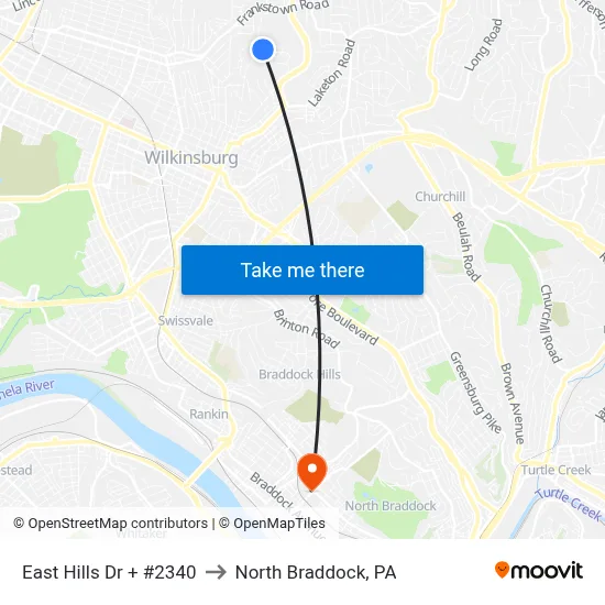 East Hills Dr + #2340 to North Braddock, PA map