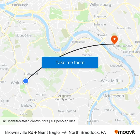 Brownsville Rd + Giant Eagle to North Braddock, PA map