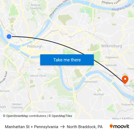 Manhattan St + Pennsylvania to North Braddock, PA map