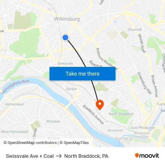 Swissvale Ave + Coal to North Braddock, PA map