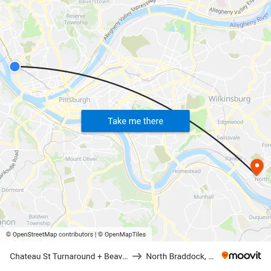 Chateau St Turnaround + Beaver to North Braddock, PA map