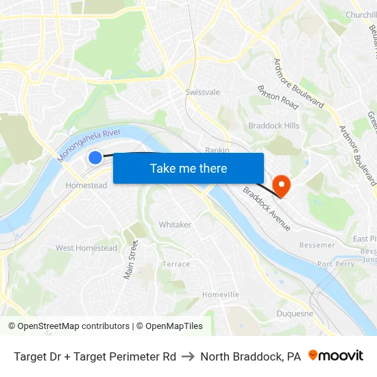 Target Dr + Target Perimeter Rd to North Braddock, PA map
