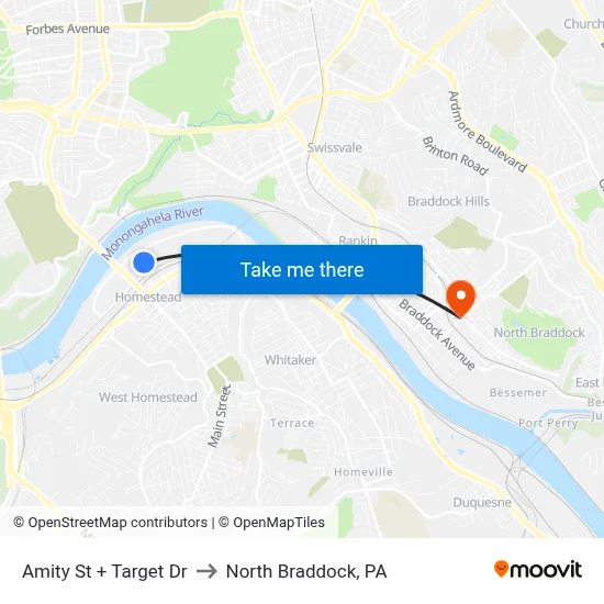 Amity St + Target Dr to North Braddock, PA map