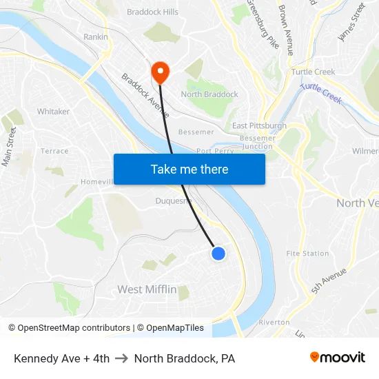 Kennedy Ave + 4th to North Braddock, PA map