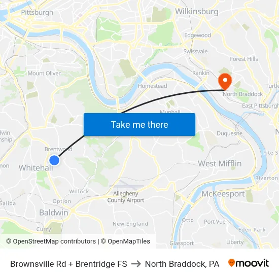 Brownsville Rd + Brentridge FS to North Braddock, PA map