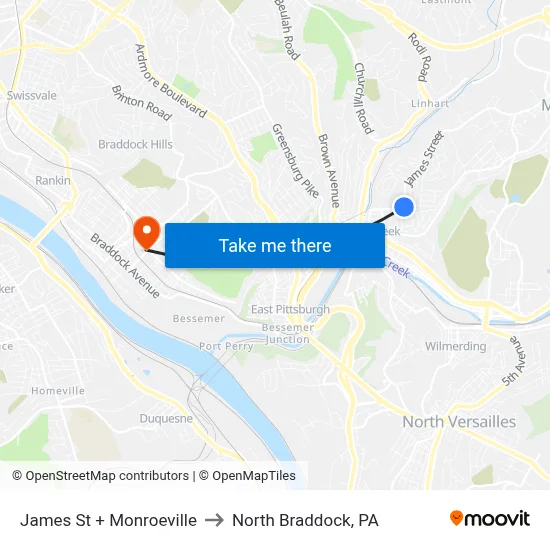 James St + Monroeville to North Braddock, PA map
