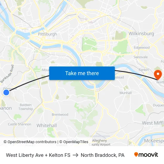 West Liberty Ave + Kelton FS to North Braddock, PA map