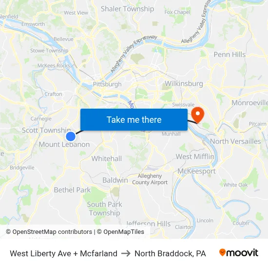 West Liberty Ave + Mcfarland to North Braddock, PA map