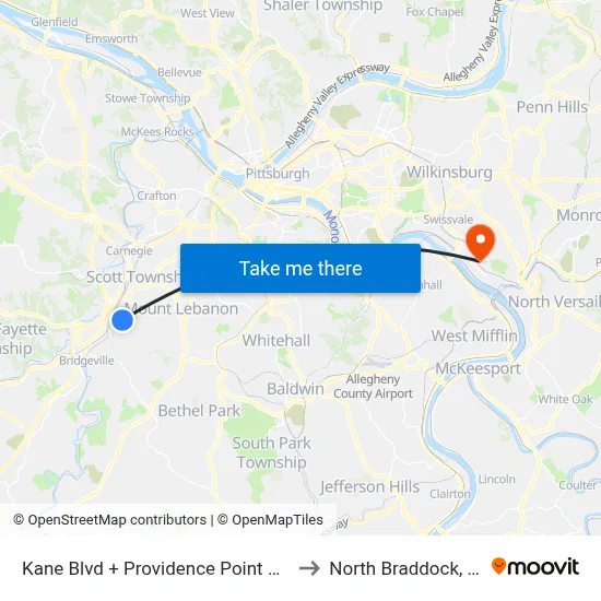 Kane Blvd + Providence Point Blvd to North Braddock, PA map