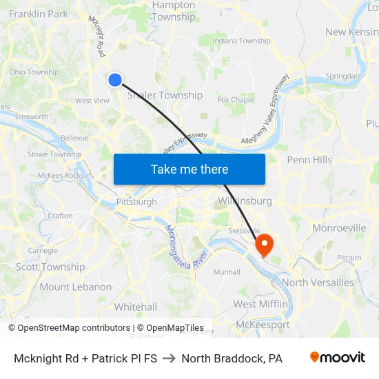 Mcknight Rd + Patrick Pl FS to North Braddock, PA map