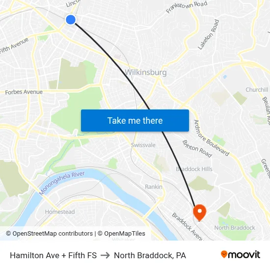 Hamilton Ave + Fifth FS to North Braddock, PA map