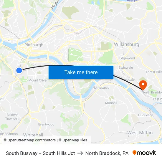 South Busway + South Hills Jct to North Braddock, PA map