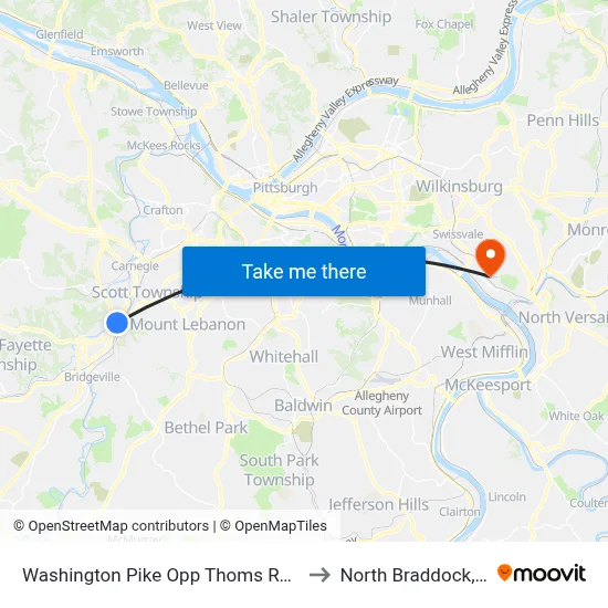Washington Pike Opp Thoms Run Rd to North Braddock, PA map
