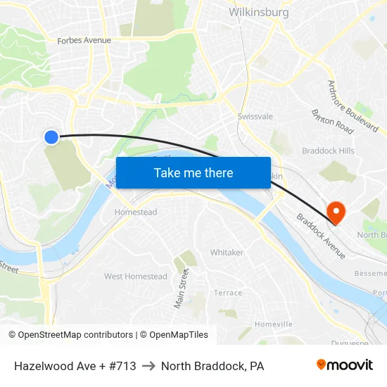 Hazelwood Ave + #713 to North Braddock, PA map