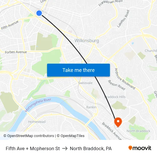 Fifth Ave + Mcpherson St to North Braddock, PA map