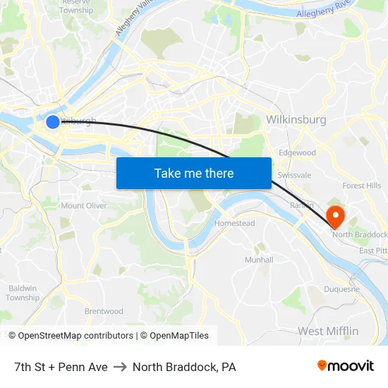 7th St + Penn Ave to North Braddock, PA map