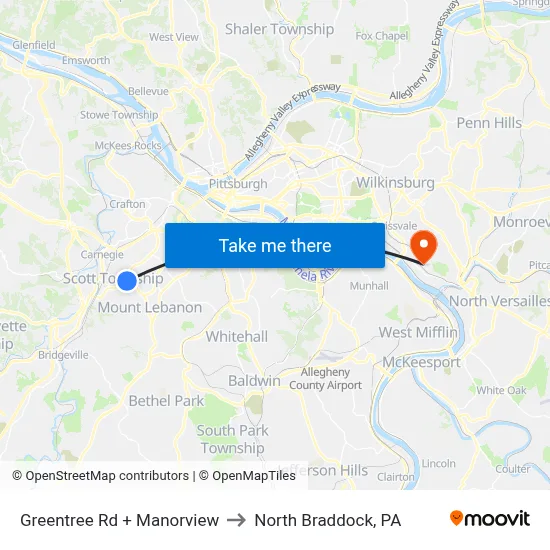 Greentree Rd + Manorview to North Braddock, PA map