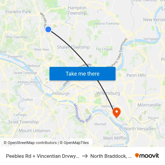 Peebles Rd + Vincentian Drvwy FS to North Braddock, PA map