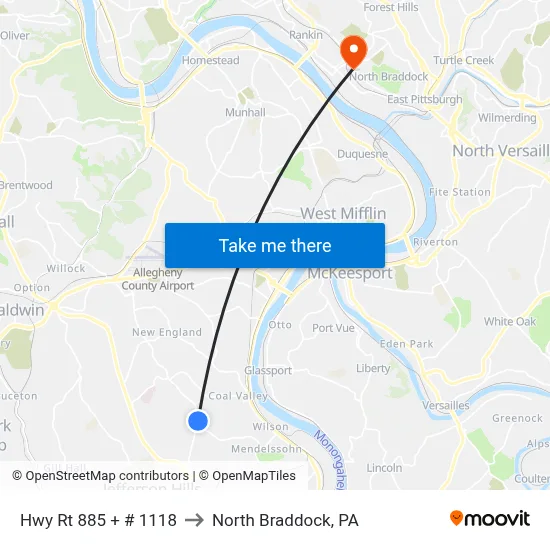 Hwy Rt 885 + # 1118 to North Braddock, PA map