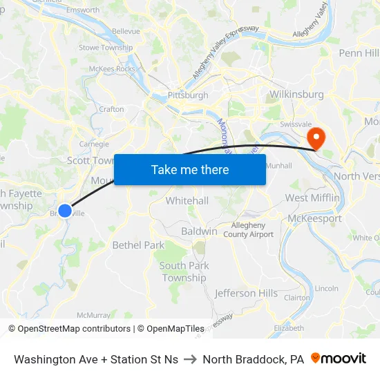 Washington Ave + Station St Ns to North Braddock, PA map