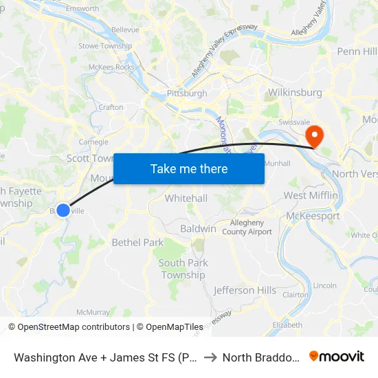 Washington Ave + James St FS (Post Office) to North Braddock, PA map