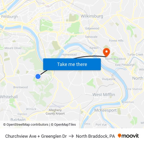 Churchview Ave + Greenglen Dr to North Braddock, PA map