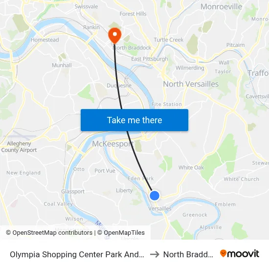 Olympia Shopping Center Park And Ride at Shelter to North Braddock, PA map