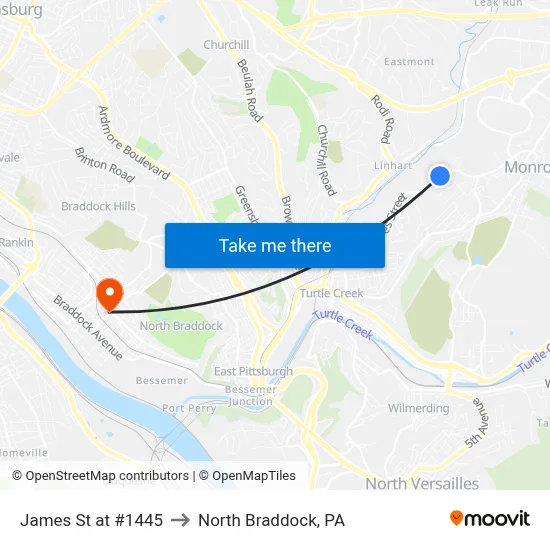 James St at #1445 to North Braddock, PA map