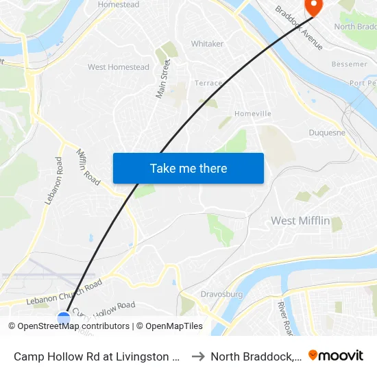Camp Hollow Rd at Livingston Rd FS to North Braddock, PA map