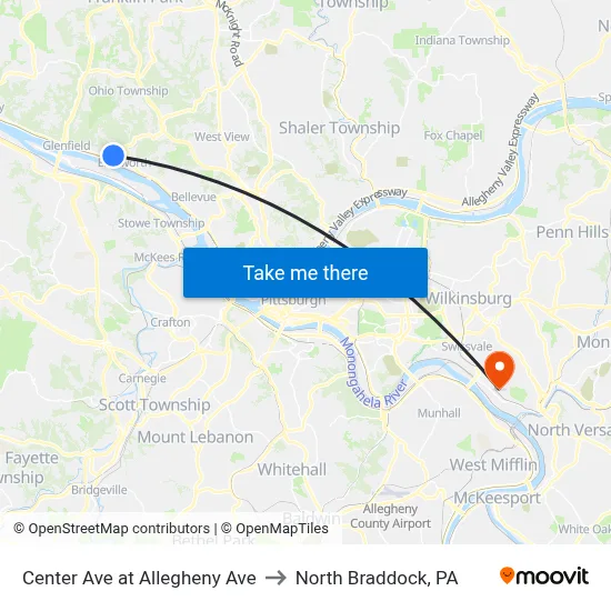 Center Ave at Allegheny Ave to North Braddock, PA map
