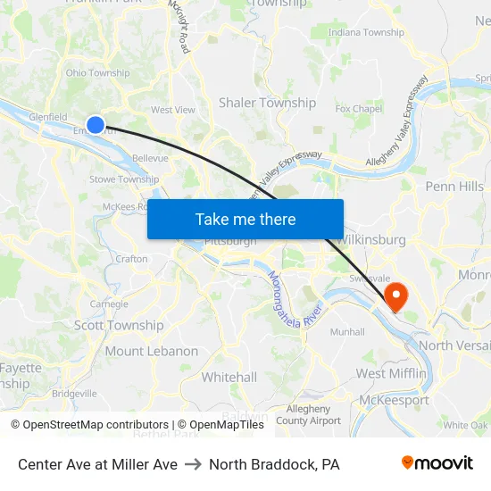 Center Ave at Miller Ave to North Braddock, PA map