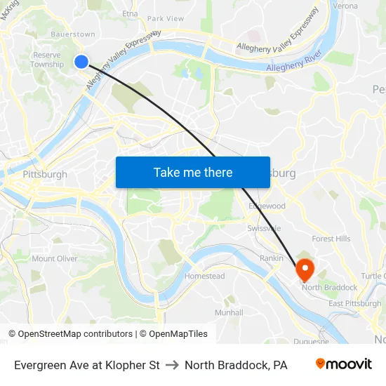 Evergreen Ave at Klopher St to North Braddock, PA map