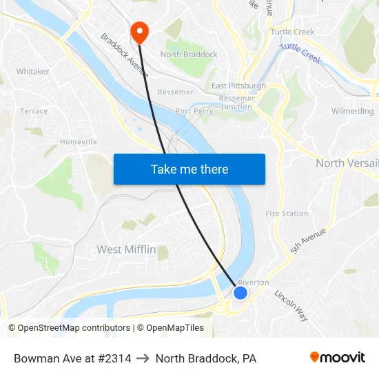 Bowman Ave at #2314 to North Braddock, PA map
