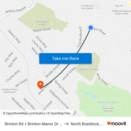 Brinton Rd + Brinton Manor Dr W to North Braddock, PA map