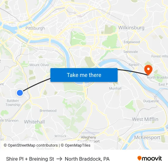 Shire Pl + Breining St to North Braddock, PA map